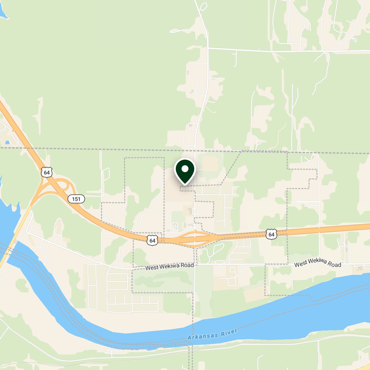 Map showing the Green Country Building Materials yard on 209th West Avenue in Sand Springs